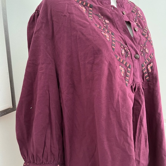 NWT Women's Bishop 3/4 Sleeve Plum Passion Embroidered Blouse - Knox Rose™ - Picture 8 of 11